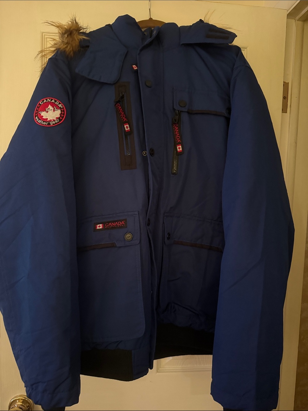Canada Goose Men's Navy Blue Puffer Parka with Fur-Trim Hood